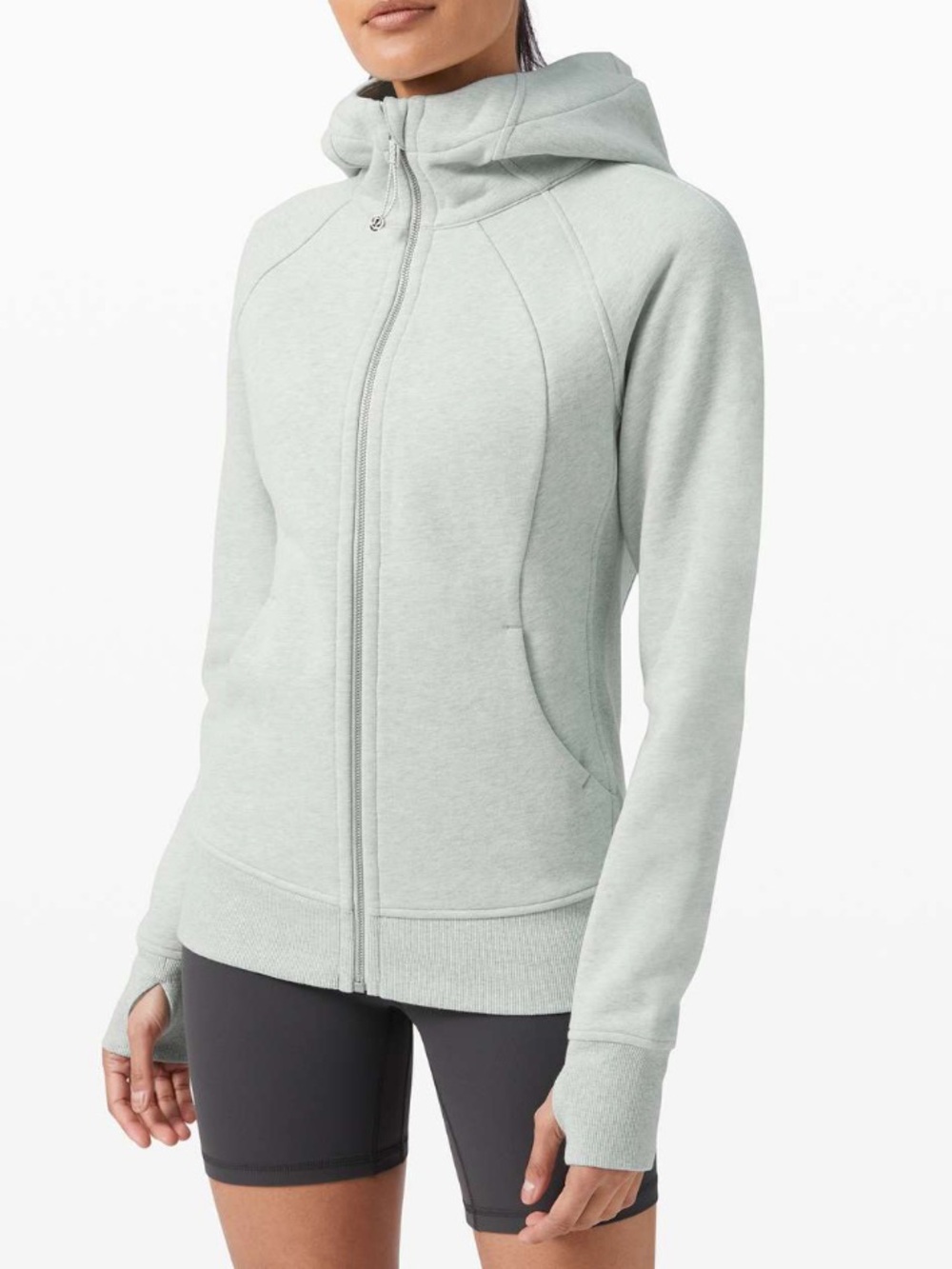 Lululemon Mint Green Full-Zip Scuba Hoodie Light Cotton Fleece, Sz 2 (P2P 17”)